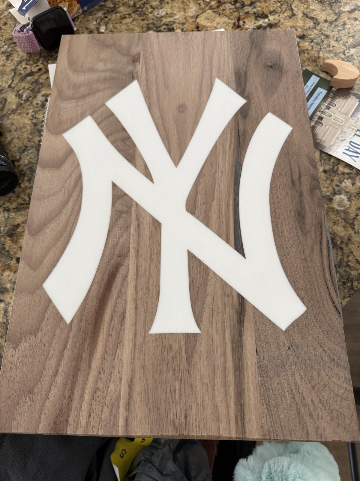 A custom Yankees wall logo board